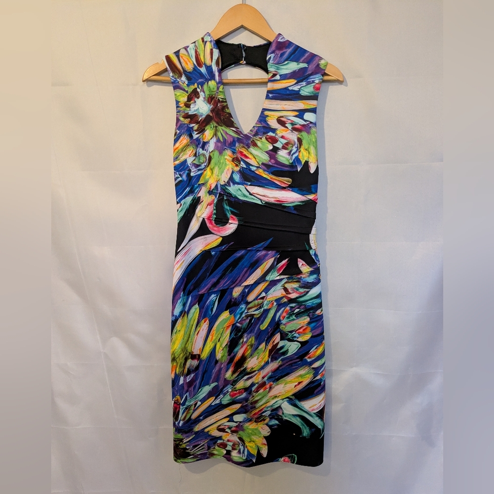 ​Joseph Ribkoff | Vibrant Watercolour Scuba Sheath Dress | Stretch | 6